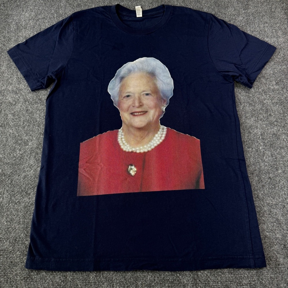Bella + Canvas Barbara Bush Graphic T-Shirt Navy Blue Short Sleeve Medium Y2K